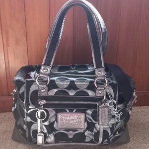 RARE HTF  Coach Poppy Black & Silver Signature Bag EXC  COND